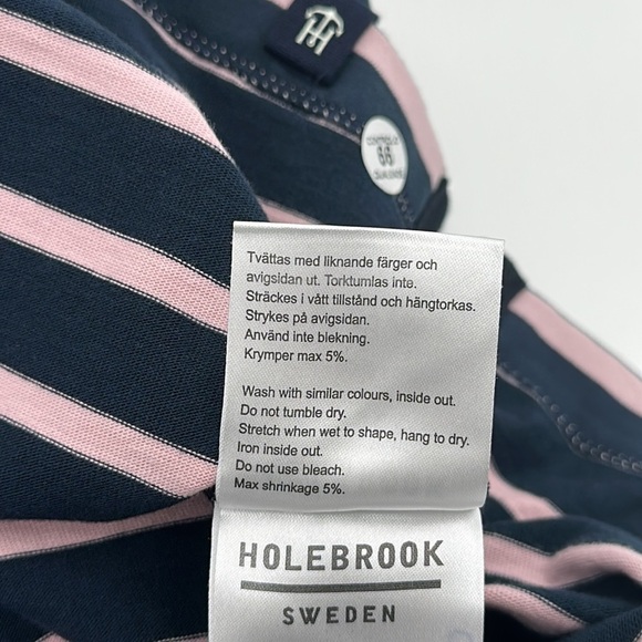 Holbrook Sweden Navy & Pink Striped Cotton Dress Size Large - Picture 8 of 12